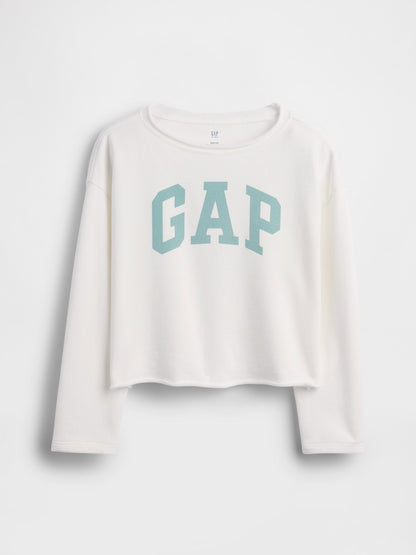 Beyaz Fransız Havlu Kumaş Wide-neck Logo Sweatshirt