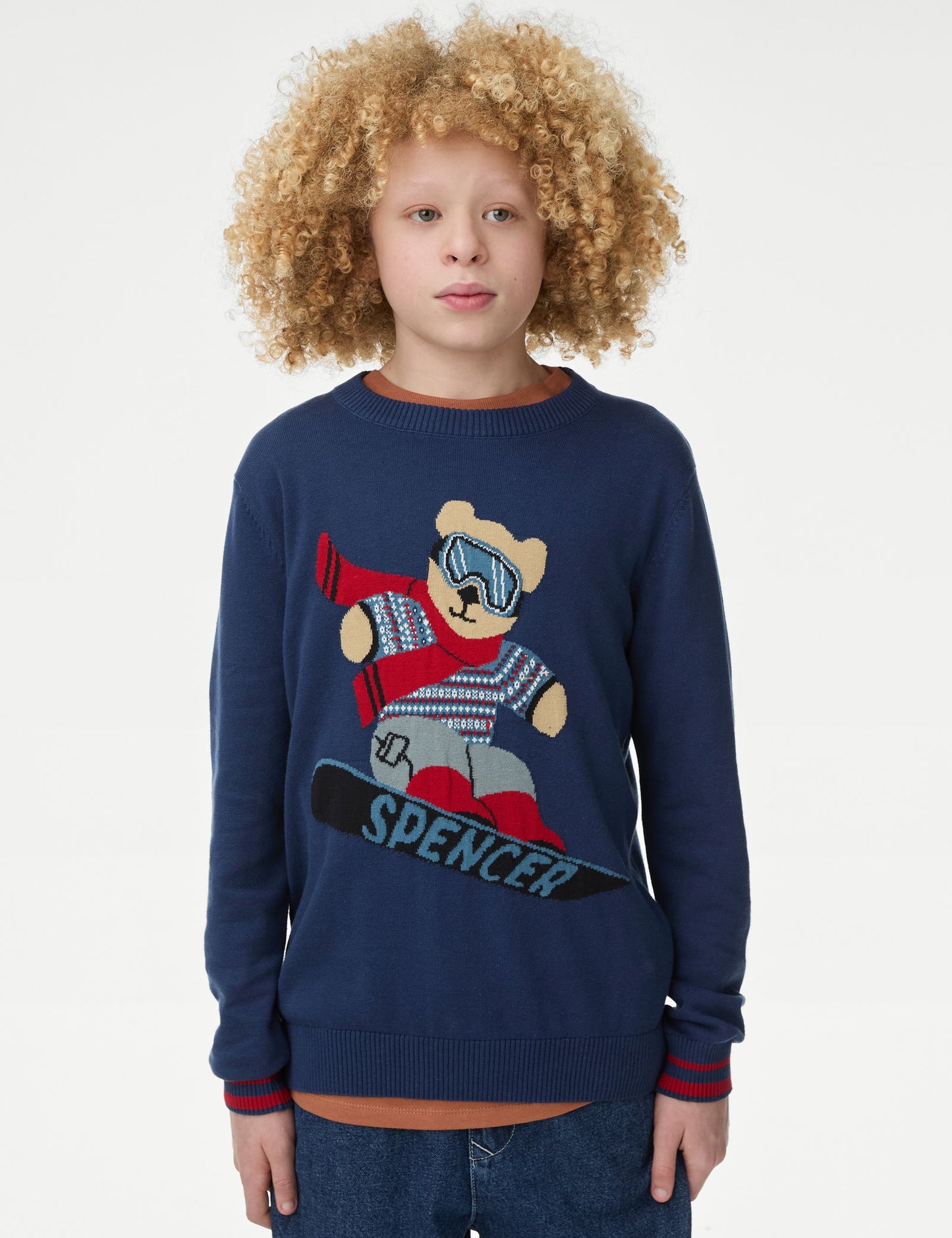 Saf Pamuklu Spencer Bear:trade_mark: Noel Temalı Kazak (6-16 Yaş)