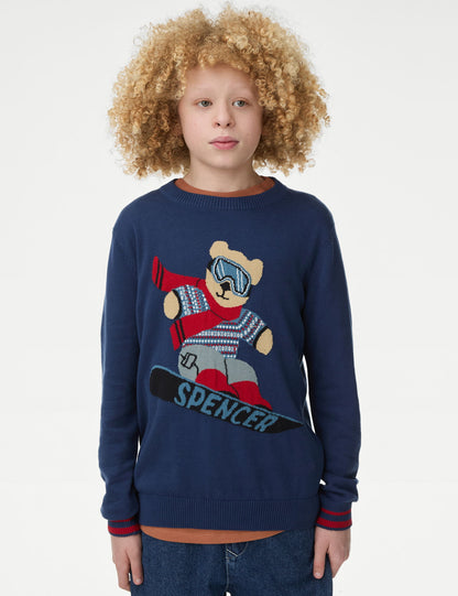 Saf Pamuklu Spencer Bear:trade_mark: Noel Temalı Kazak (6-16 Yaş)