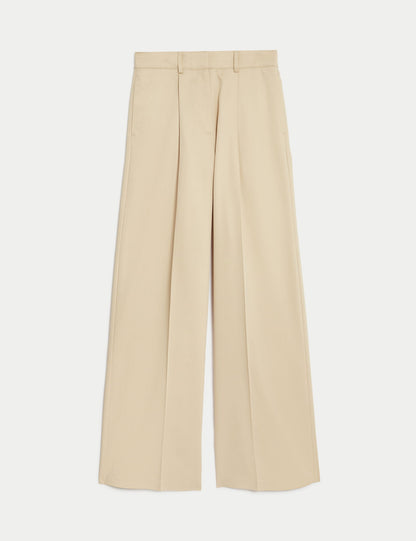 Pile Detaylı Yüksek Bel Wide Leg Pantolon