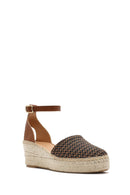 Kadın Taba Bilekten Tokalı Dolgu Topuklu Hasır Deri Espadril Sandalet