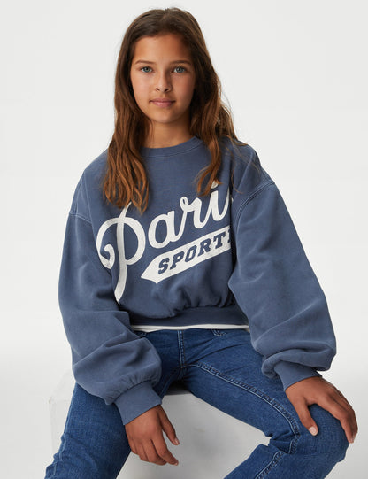 Saf Pamuklu Slogan Desenli Sweatshirt