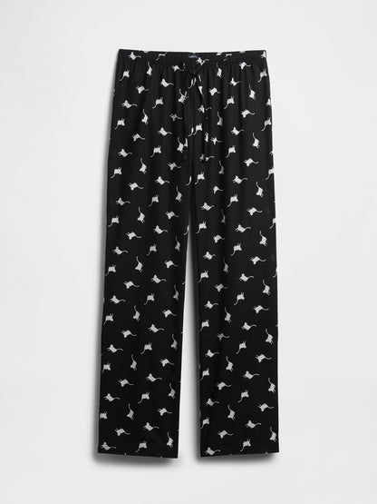 Siyah Desenli Poplin Pijama Altı