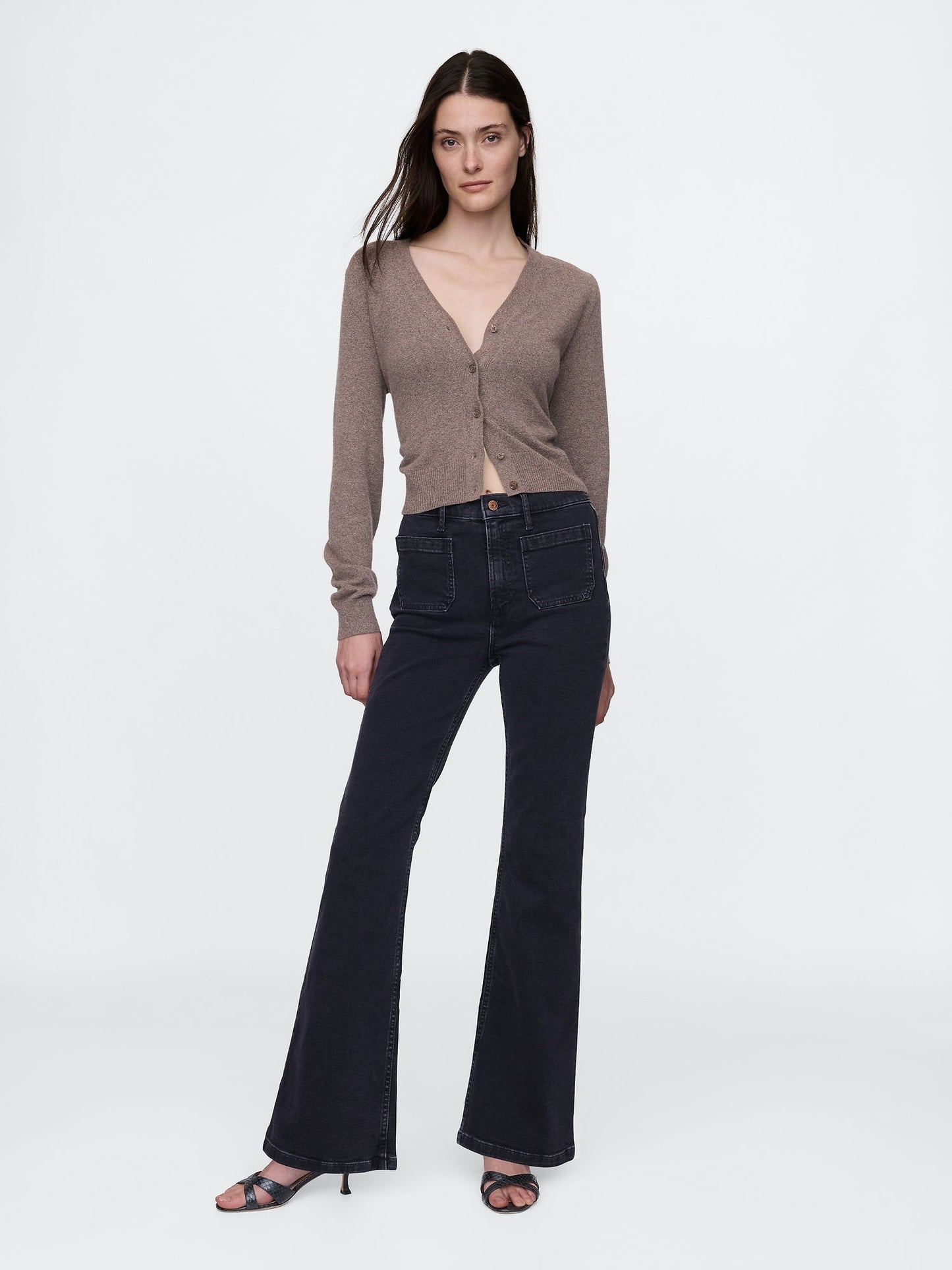 Siyah High Rise '70s Flare Jean Pantolon