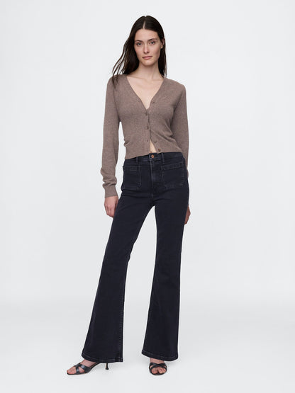 Siyah High Rise '70s Flare Jean Pantolon