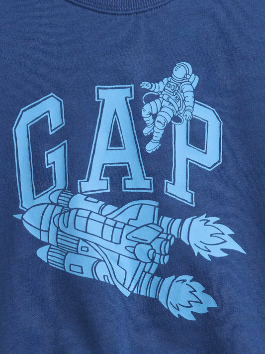 Koyu Mavi Relaxed Fransız Havlu Kumaş Grafik Baskılı Sweatshirt