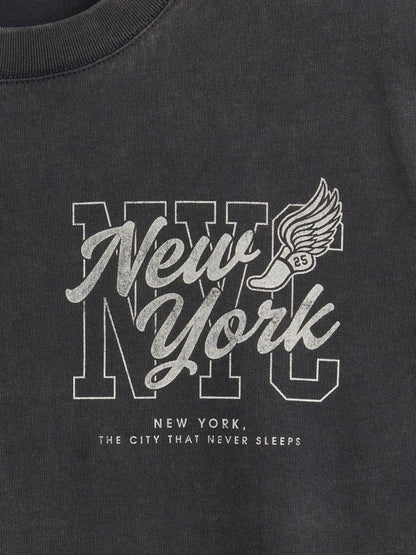 Koyu Gri Relaxed Nyc Grafik T-shirt