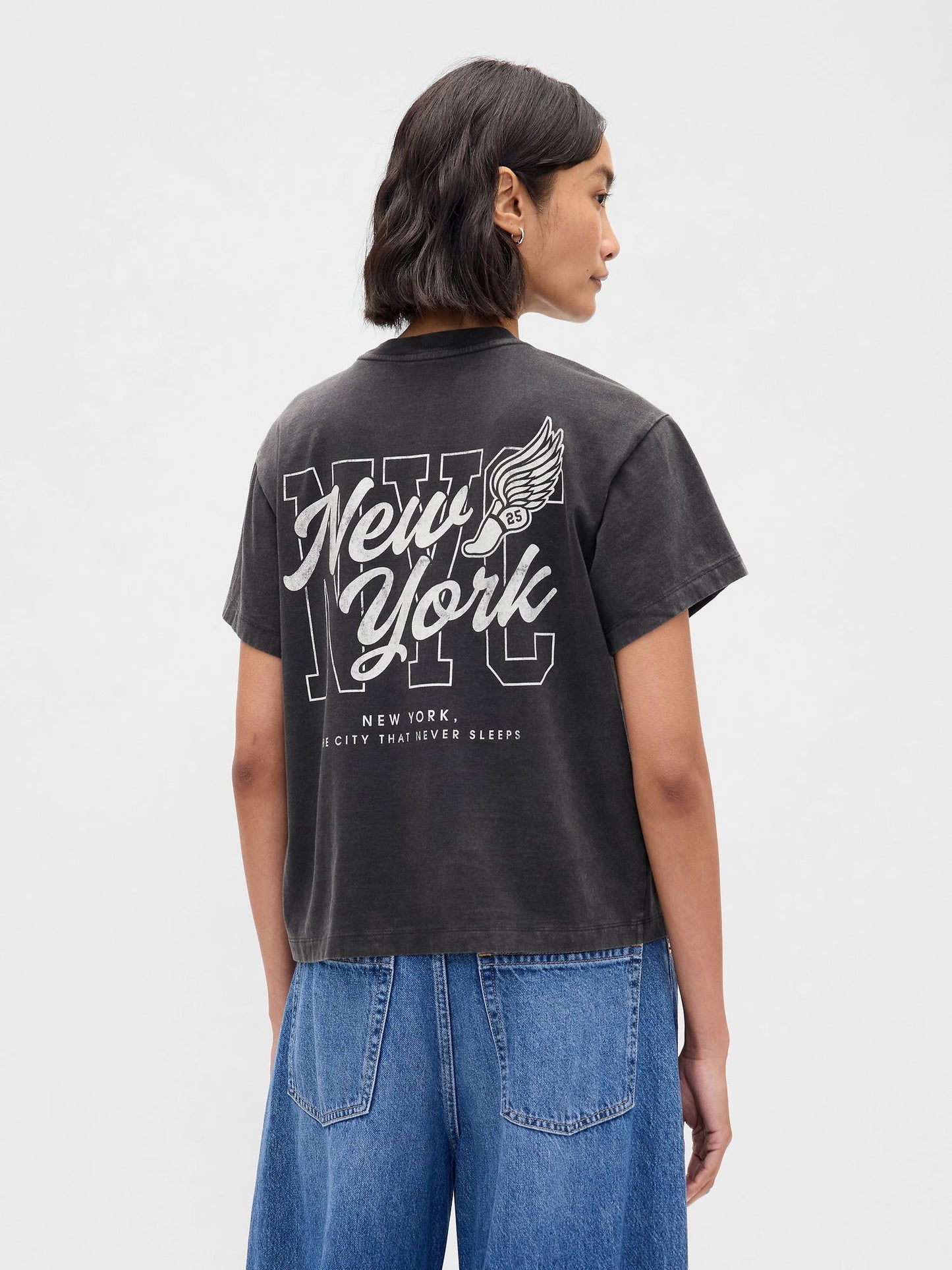Koyu Gri Relaxed Nyc Grafik T-shirt