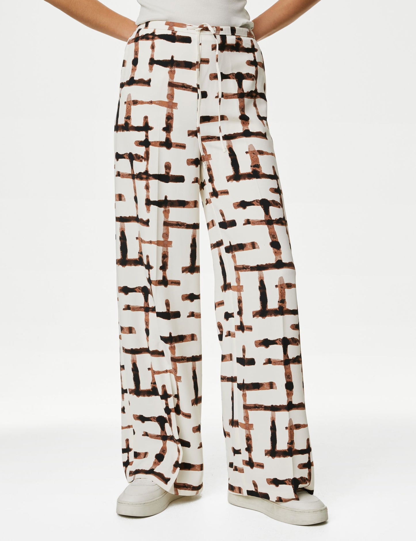 Yüksek Bel Desenli Wide Leg Pantolon