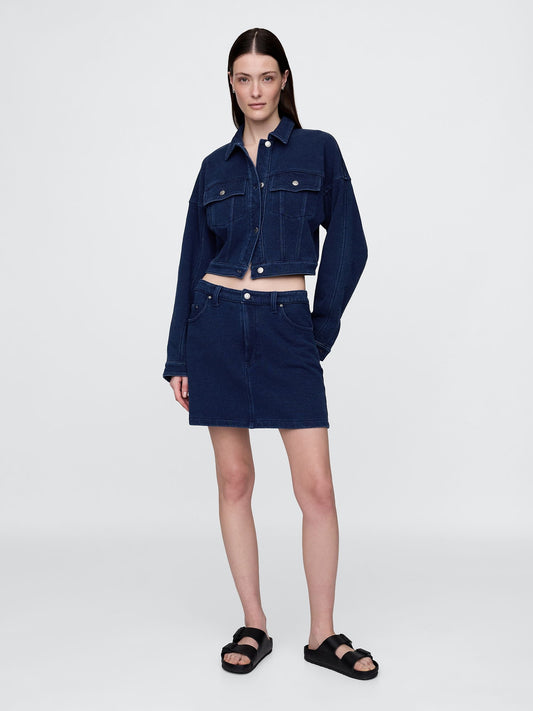Koyu Mavi Fransız Havlu Kumaş Denim Etek
