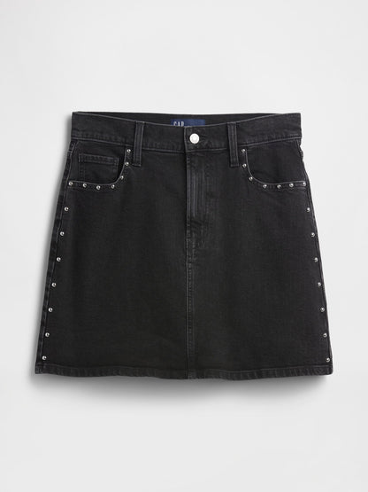Siyah High Rise Denim Mini Etek