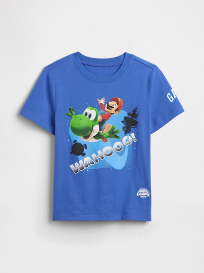 Mavi Süper Mario Grafik Baskılı T-shirt