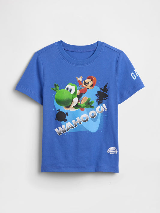 Mavi Süper Mario Grafik Baskılı T-shirt