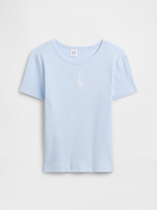 Açık Mavi Fitilli Bisiklet Yaka T-shirt
