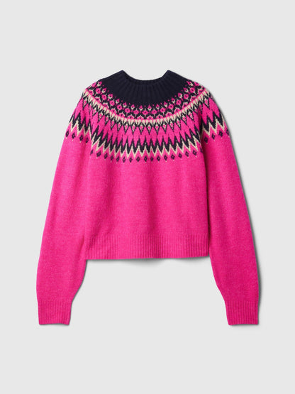 Pembe Fair Isle Desenli Kazak