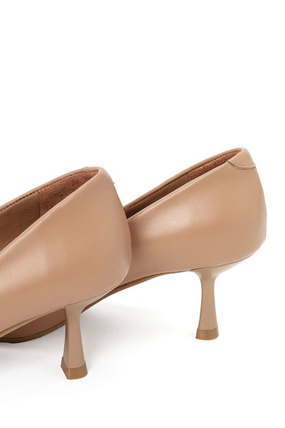 Kadın Bej Ince Topuklu Deri Stiletto