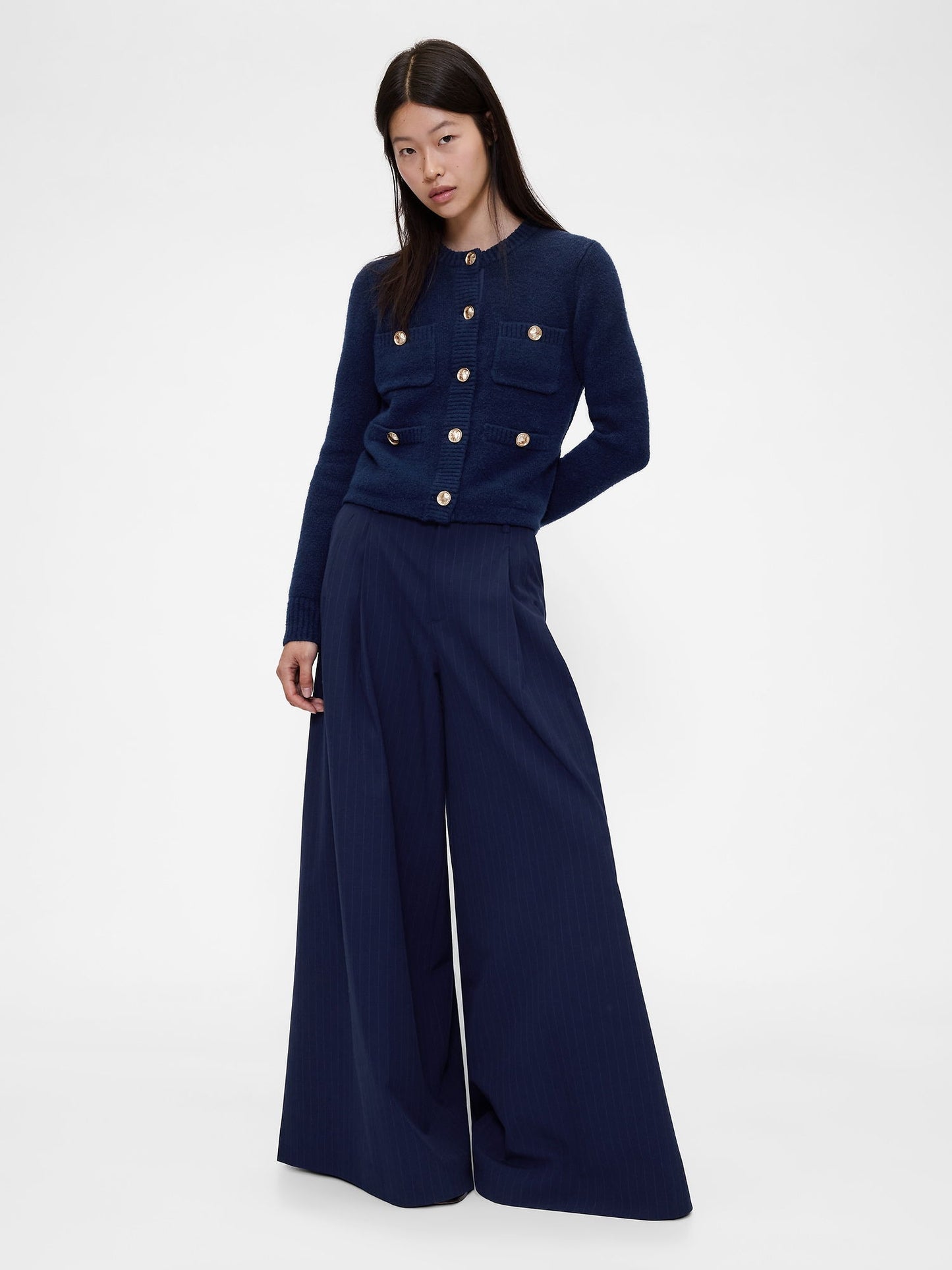 Koyu Mavi Gapstudio Mid Rise Pileli Baggy Pantolon