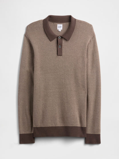 Kahverengi Relaxed Textured Polo Kazak Gömlek
