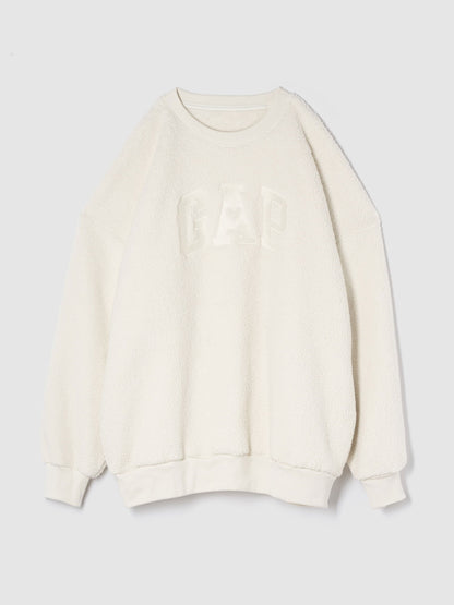 Kırık Beyaz Gap Logo Oversize Sherpa Kalpli Sweatshirt