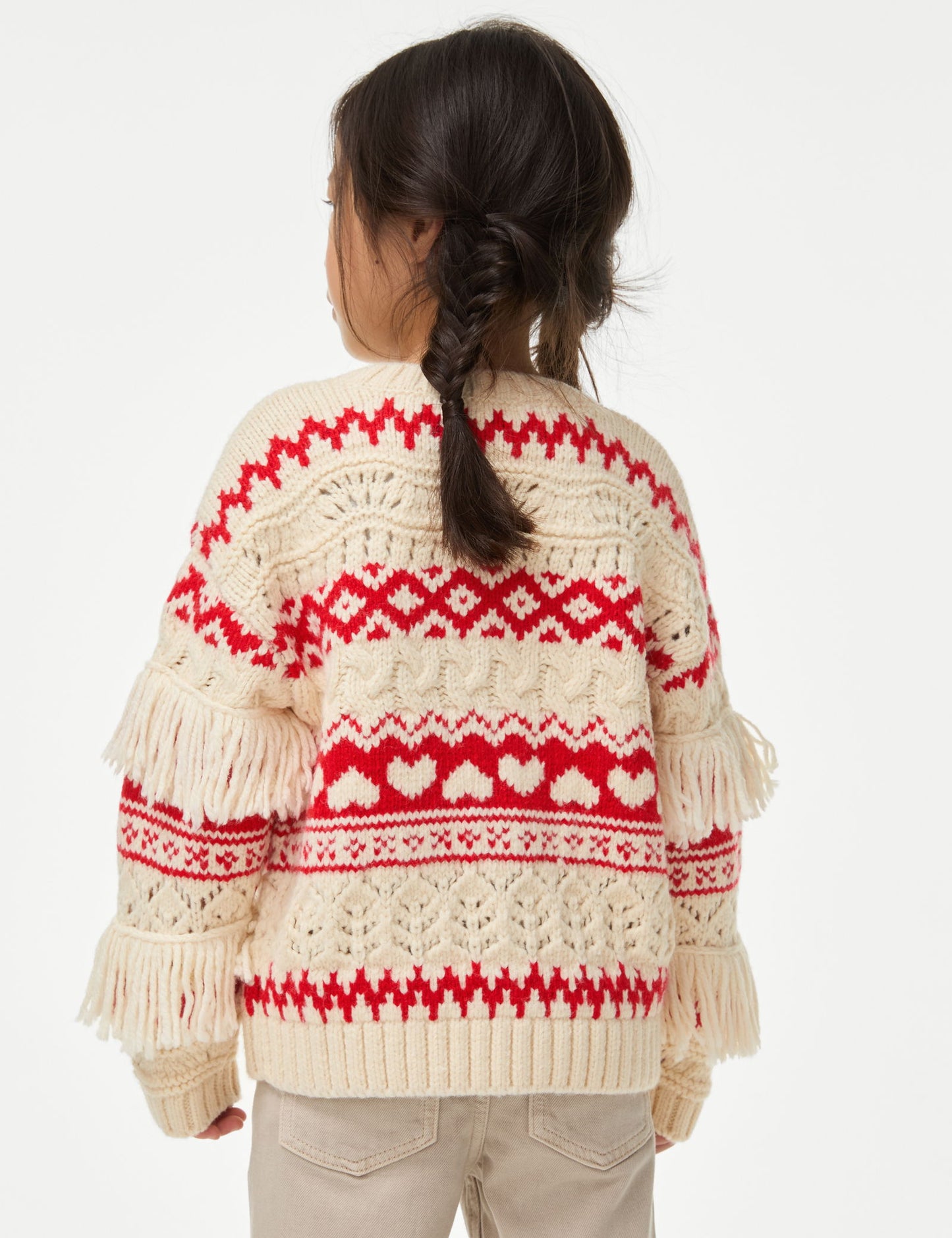 Fair Isle Püsküllü Yılbaşı Hırkası (1-8 Yaş)