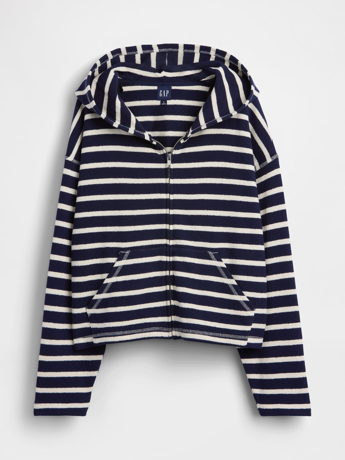 Lacivert Havlu Terry Oversized Çizgili Fermuarlı Sweatshirt