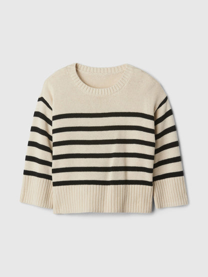 Çok Renkli Split-hem Crewneck Kazak