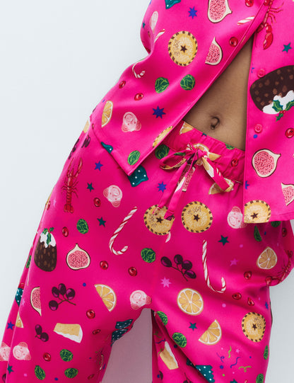 Saten Desenli Pijama Takımı