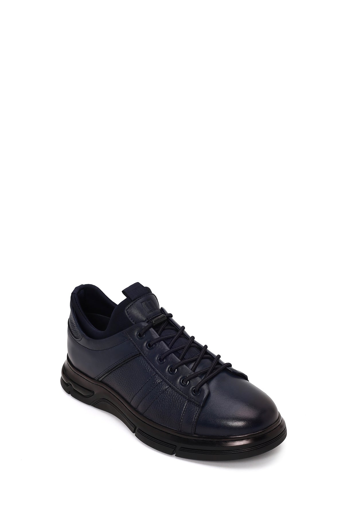 Erkek Lacivert Bağcıklı Deri Sneaker