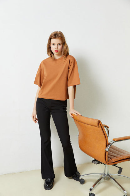 Tütün Geniş Kesim Kısa T-shirt