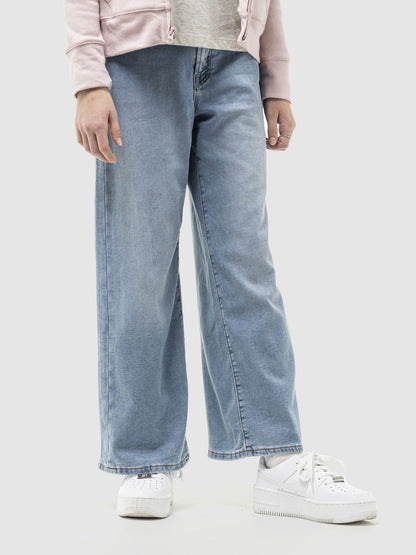 Açık Mavi High Rise Supersoft Wide-leg Jean Pantolon