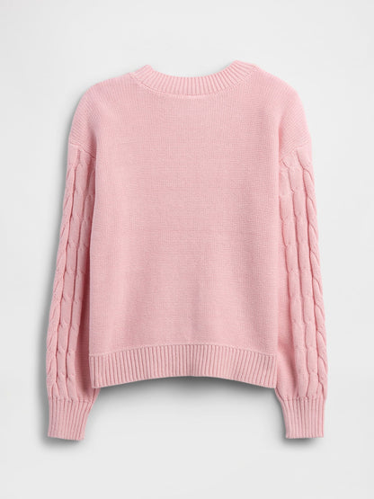 Açık Pembe Kids Relaxed Cable Örgü Kazak