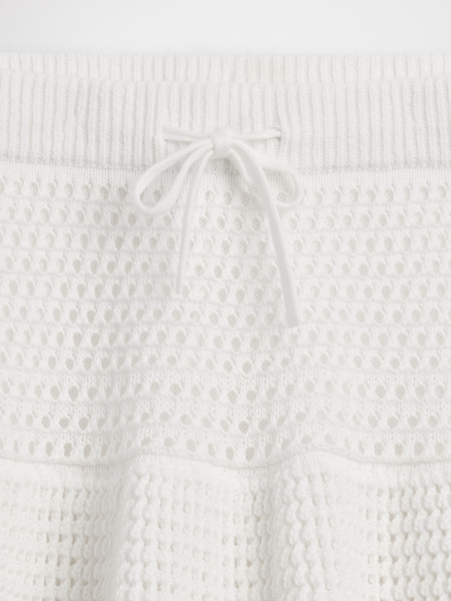 Beyaz Tiered Crochet Şort Etek