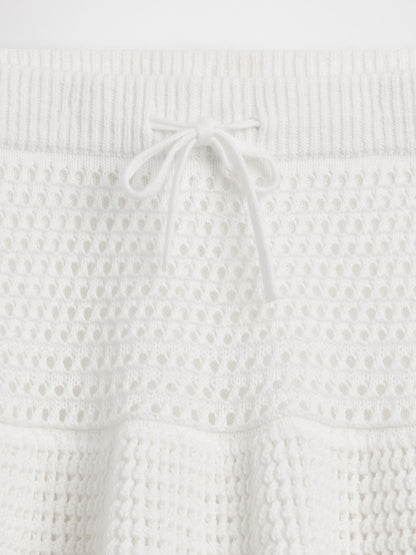 Beyaz Tiered Crochet Şort Etek