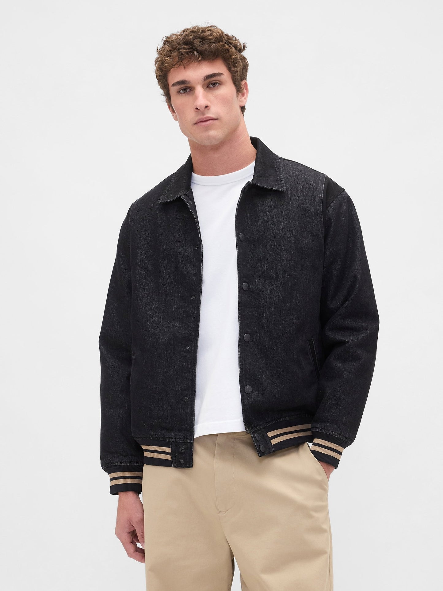 Siyah Oversized Varsity Denim Ceket