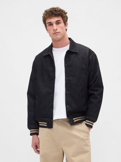 Siyah Oversized Varsity Denim Ceket