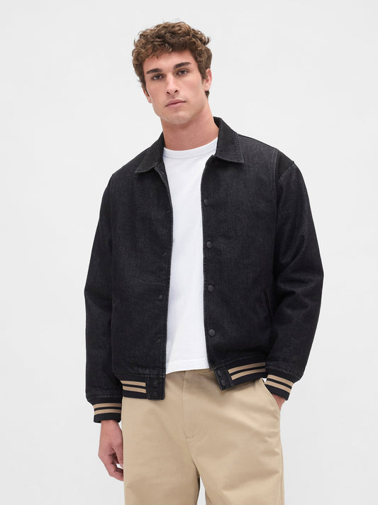 Siyah Oversized Varsity Denim Ceket