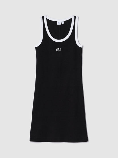 Siyah Logo Fitilli Tank Mini Elbise