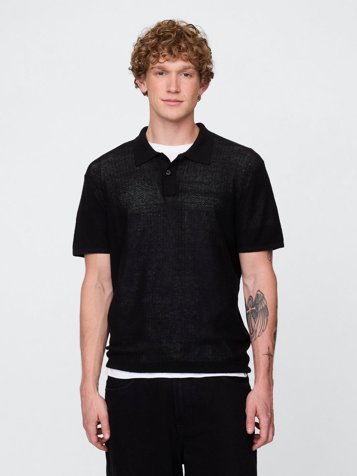 Siyah Dokulu Kroşe Polo T-shirt
