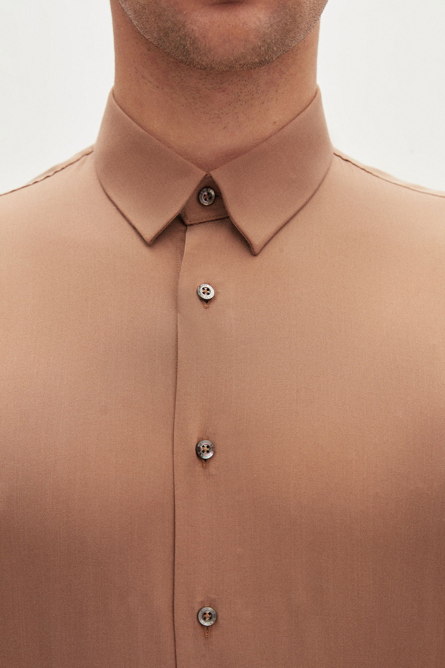 Damat Slim Fit Camel Düz Gömlek