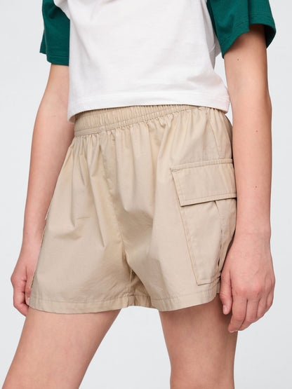 Bej Kids Poplin Kolay Kargo Şortları