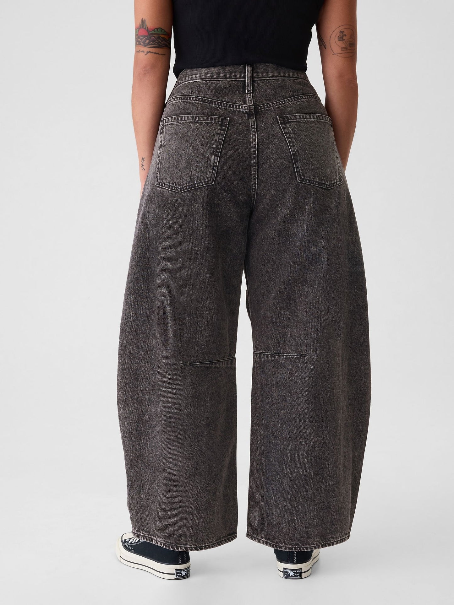 Siyah High Rise Horseshoe Jean Pantolon