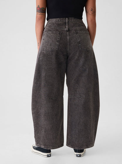 Siyah High Rise Horseshoe Jean Pantolon
