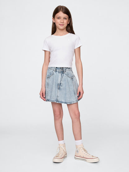 Mavi Ultrasoft Pileli Denim Etek