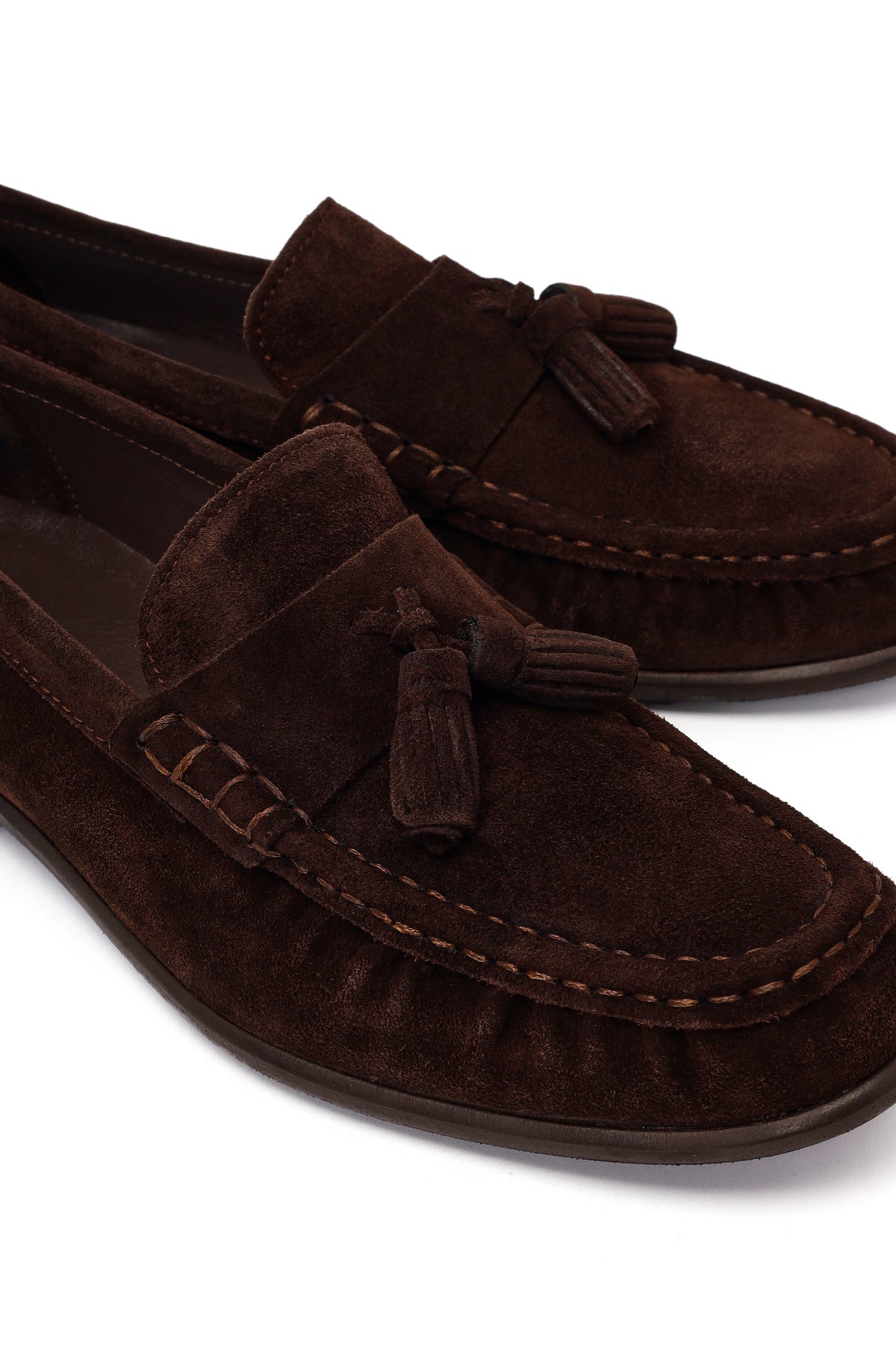 Erkek Kahverengi Püsküllü Süet Deri Casual Loafer