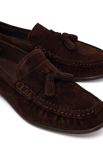 Erkek Kahverengi Püsküllü Süet Deri Casual Loafer