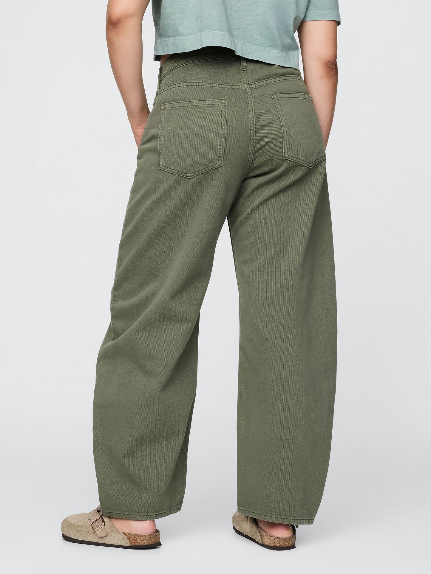 Haki High Rise Barrel Jean Pantolon
