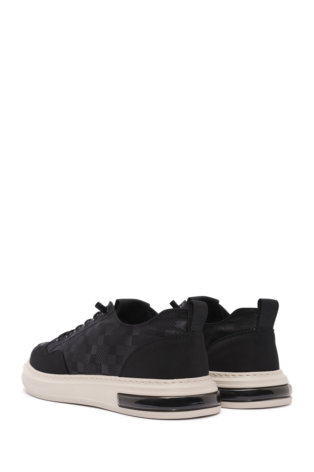 Erkek Siyah Bağcıklı Desenli Kumaş Sneaker