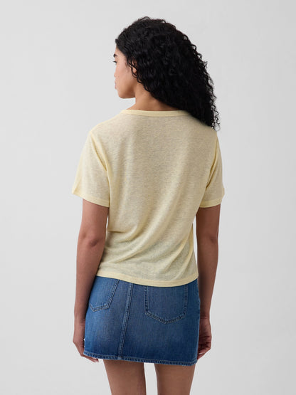 Gri Keten Karışımlı Relaxed T-shirt