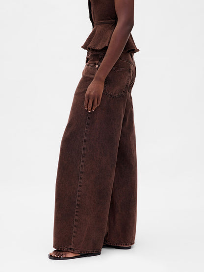 Kahverengi Mid Rise Ultrasoft Baggy Jean Pantolon