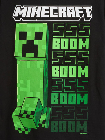 Siyah Minecraft Grafik Baskılı T-shirt